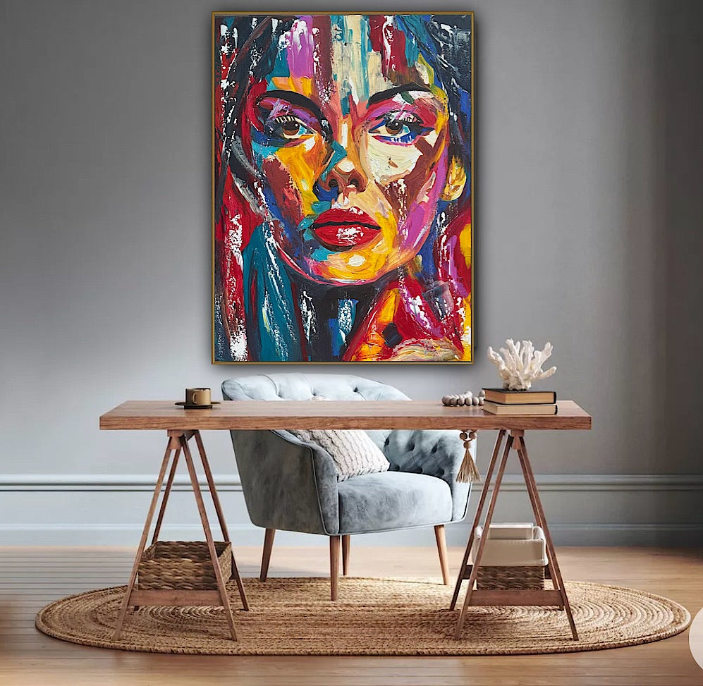 Contemporary Abstract Original Oil Painting On Canvas 80x60cm Poser Within Woman’s portrait