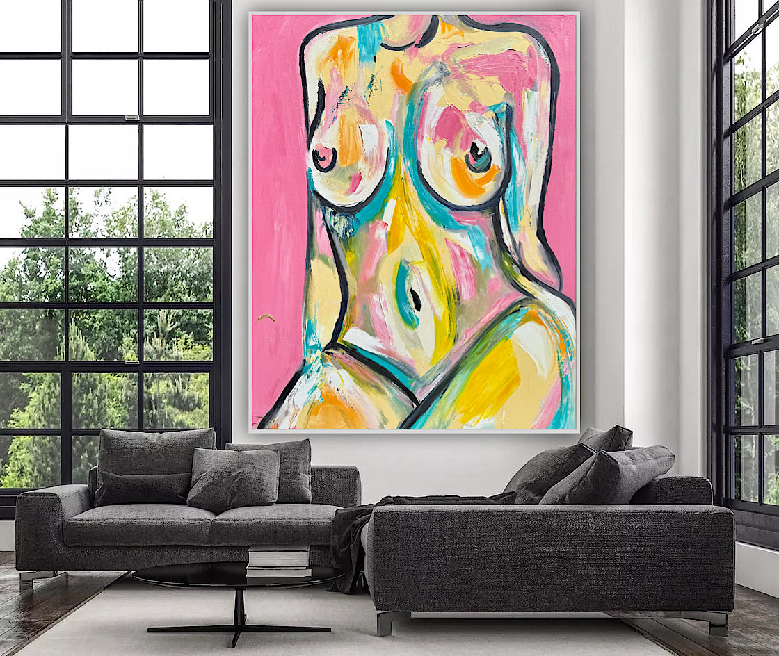 Large Abstract Original Oil Painting On 100x80cm canvas Colourful Nude