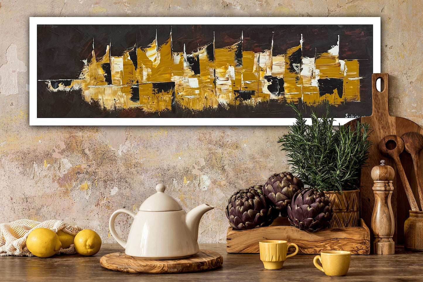 Richter Original Abstract Oil Painting On Canvas 30 x 90cm Cityscape escape New York