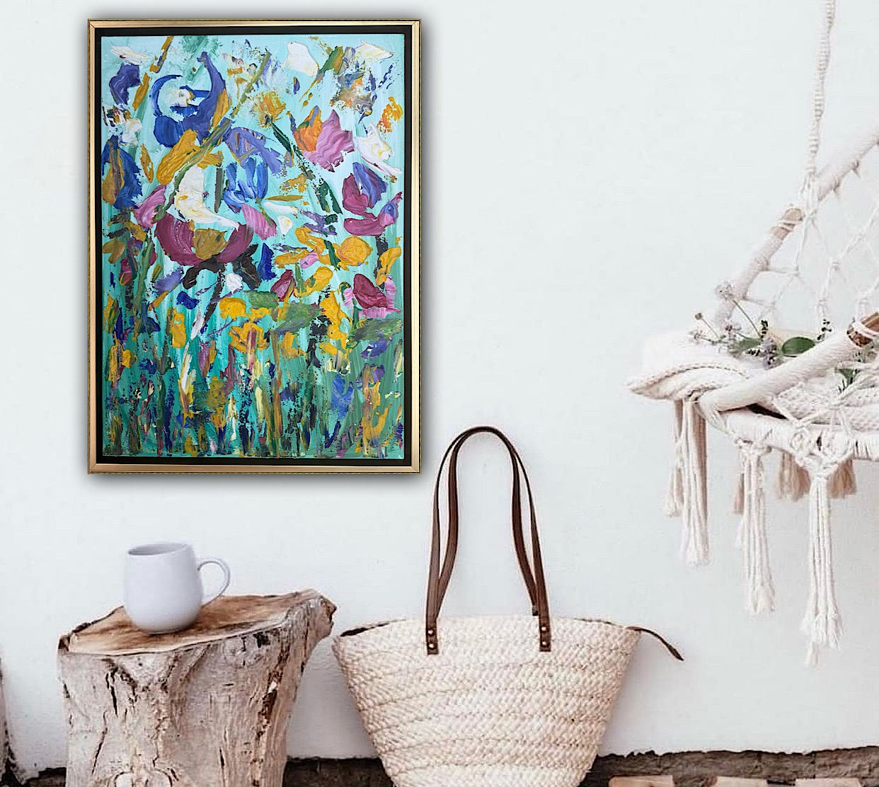 Framed in gold Textured Original Abstract Oil Painting On Canvas 50 x 40cm Eden Gardens