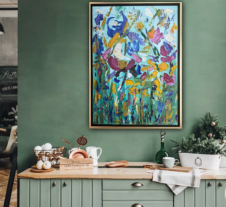 Framed in gold Textured Original Abstract Oil Painting On Canvas 50 x 40cm Eden Gardens