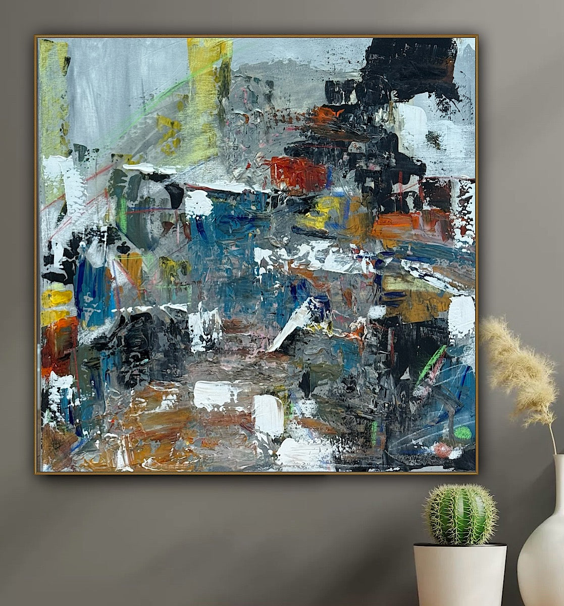 Contemporary Style Abstract Original Oil Painting on 60x60cm Canvas House on the Hill