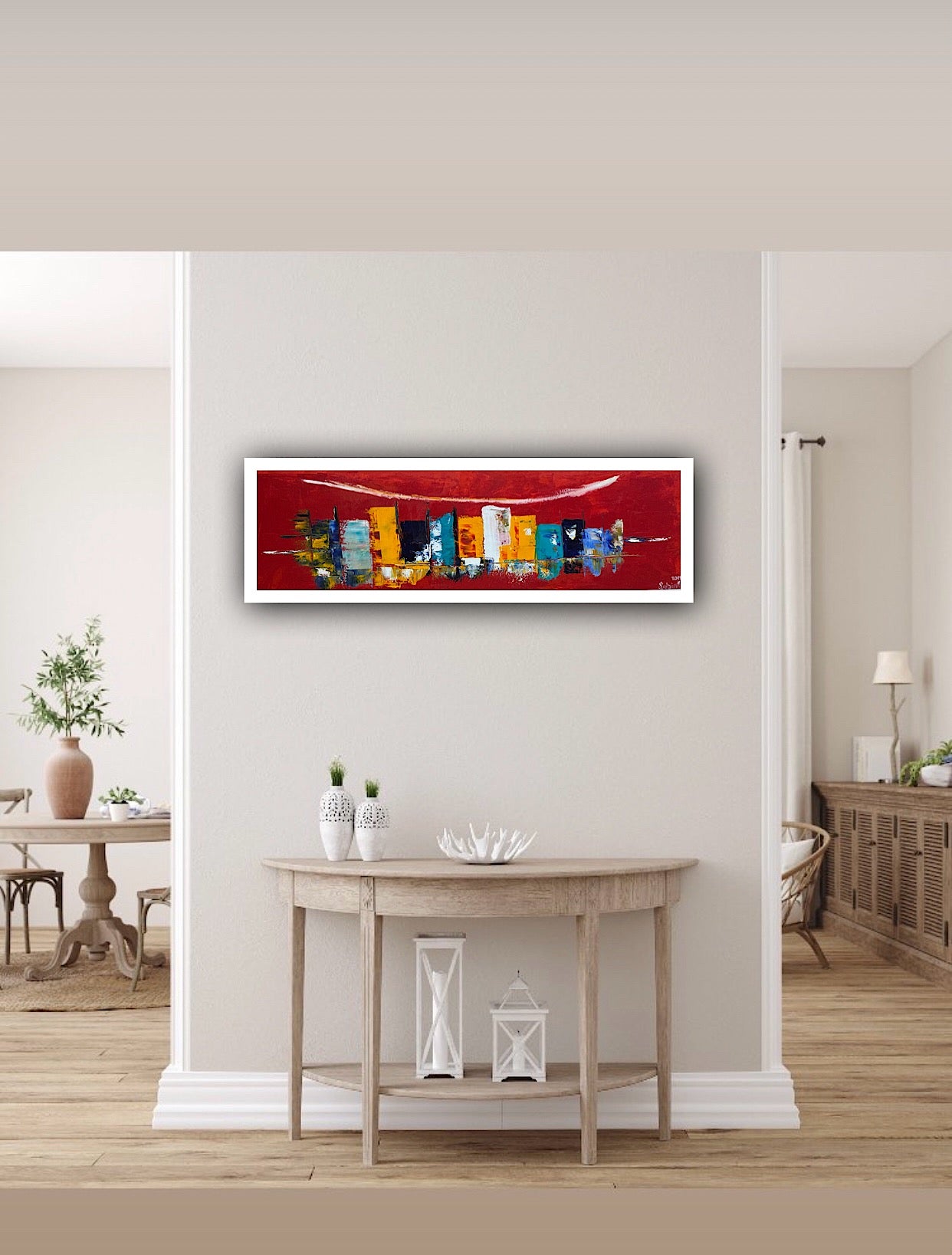 Richter Original Abstract Oil Painting On Canvas 30 x 90cm Cityscape escape New York