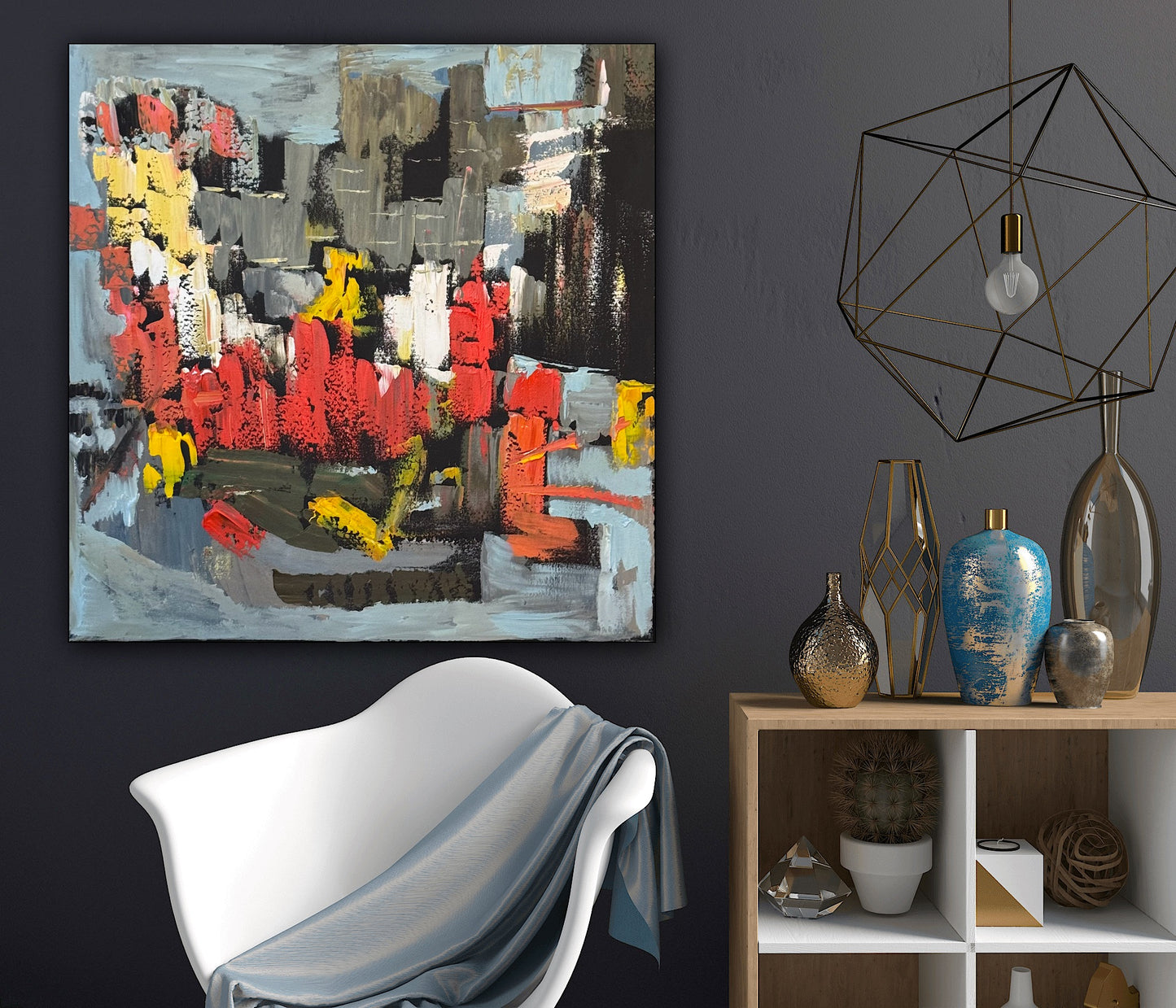 Framed in black Oka Contemporary Abstract Original Oil Painting on 70 x 70cm canvas Rome cityscape