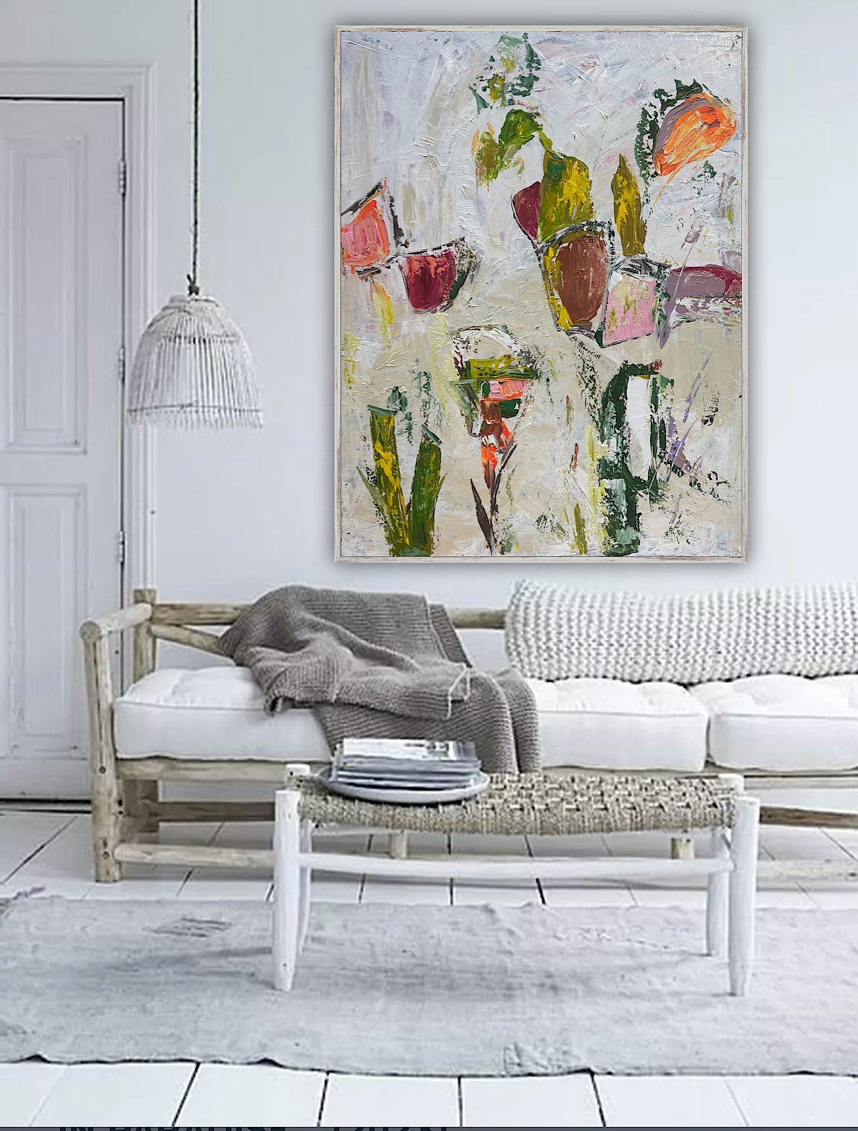 Oka Style Abstract contemporary Oil Painting On Canvas 80 x 100cm Orcia flowers