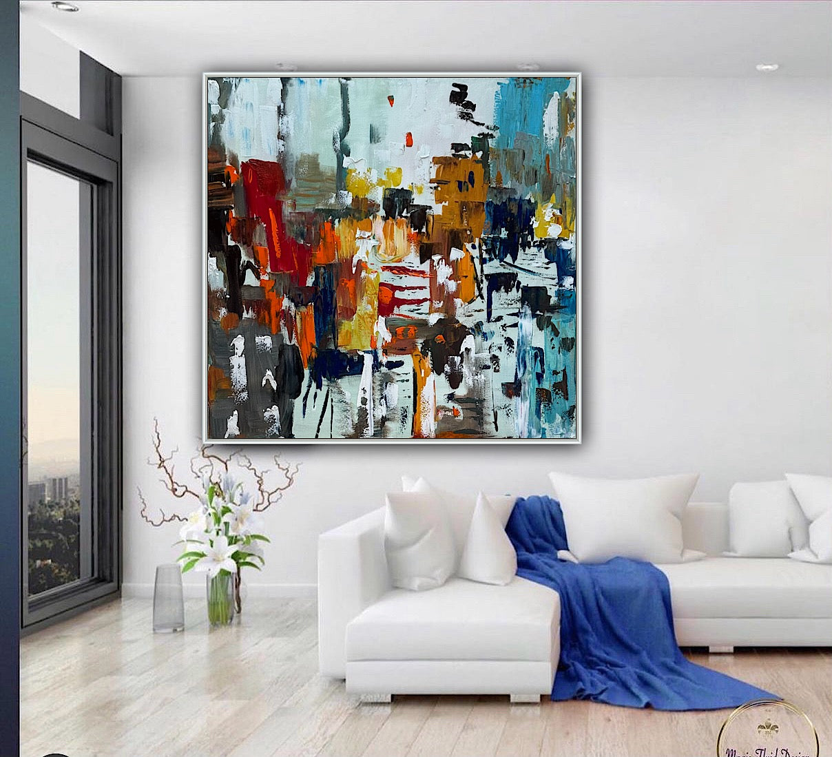 Oka Contemporary Abstract Original Oil Painting 100x100cm canvas Cityscape abstract