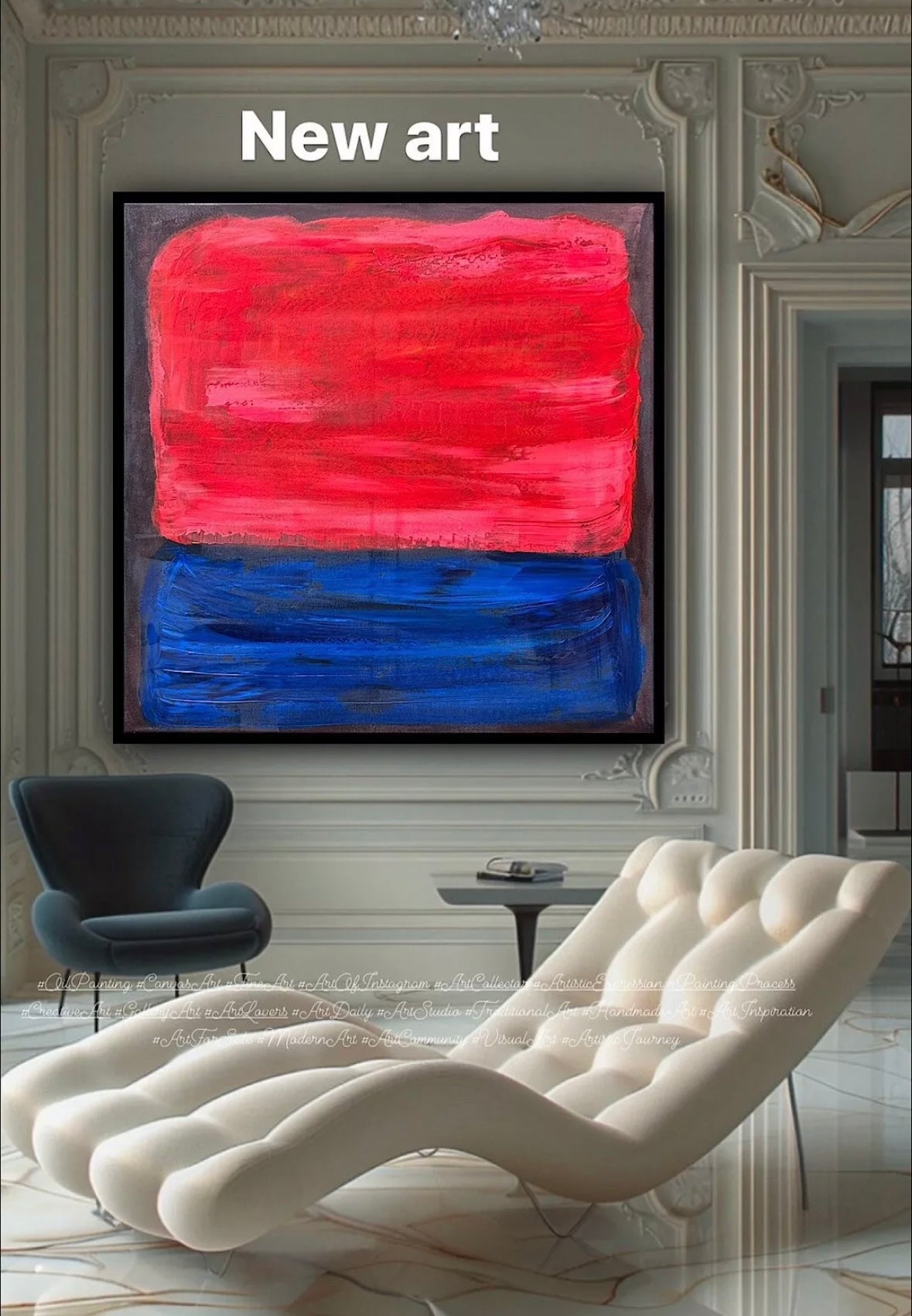 Oka Rothko Design Contemporary Abstract Original Oil Painting On 80x80cm Canvas Indigo