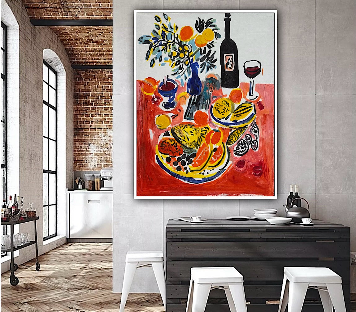 Renour Abstract Original Oil Painting On 80x60cm canvas Wine and Fruit