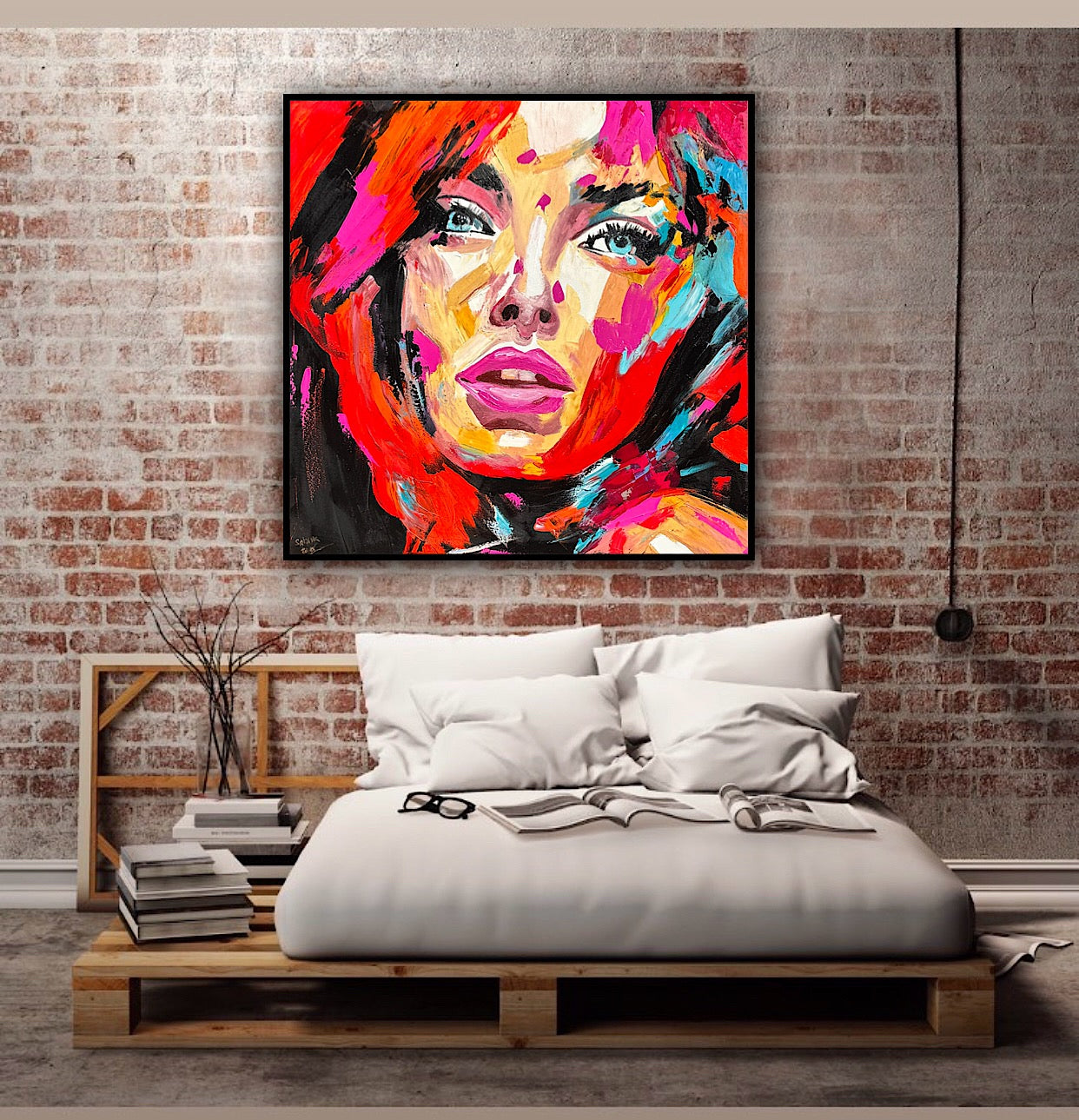 Richter Style Abstract Original Oil Painting On 100 x 100cm canvas Red head woman portrait