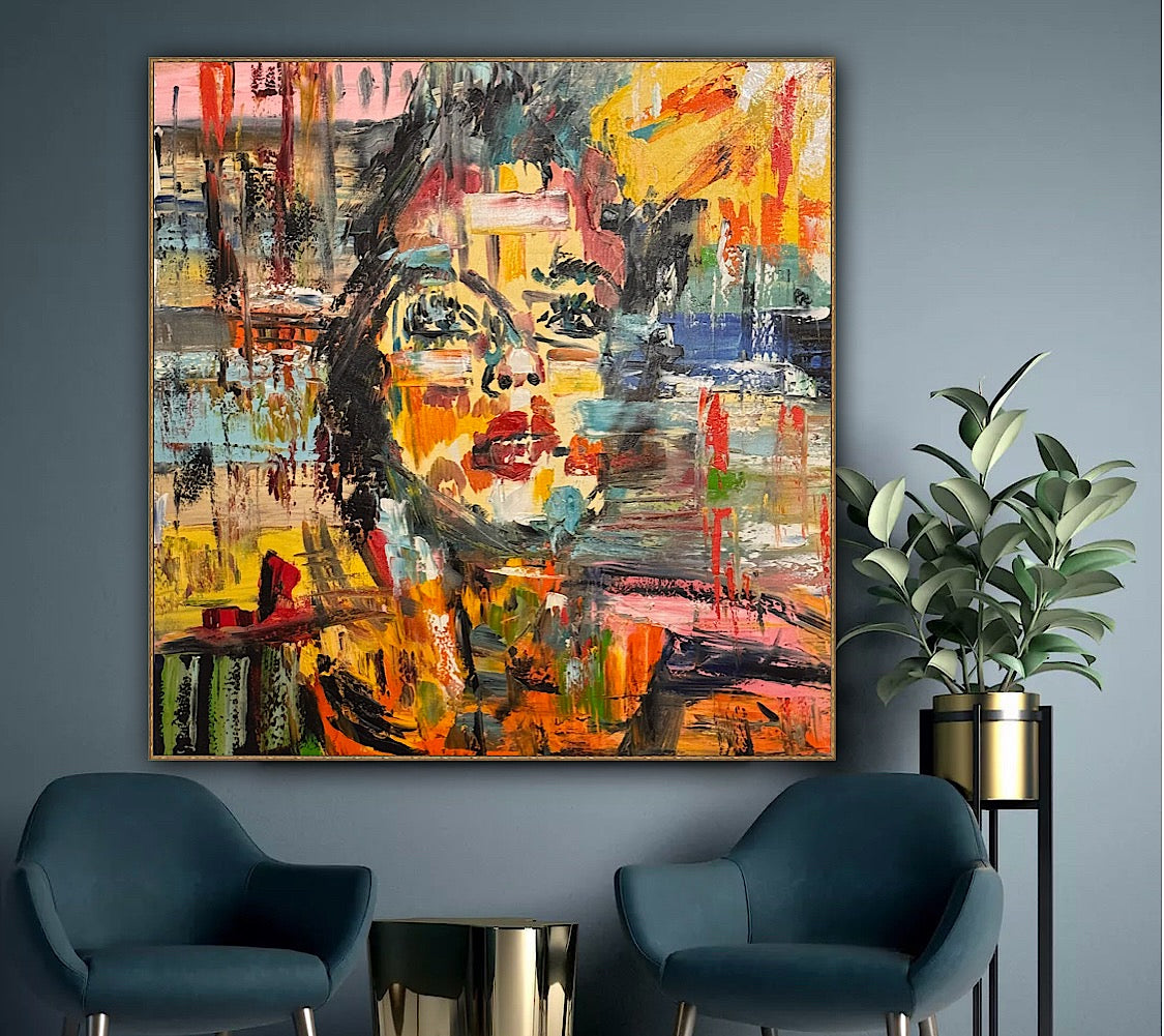 Contemporary Abstract Original Oil Painting On Canvas 80x80cm Graffiti Art Woman’s portrait