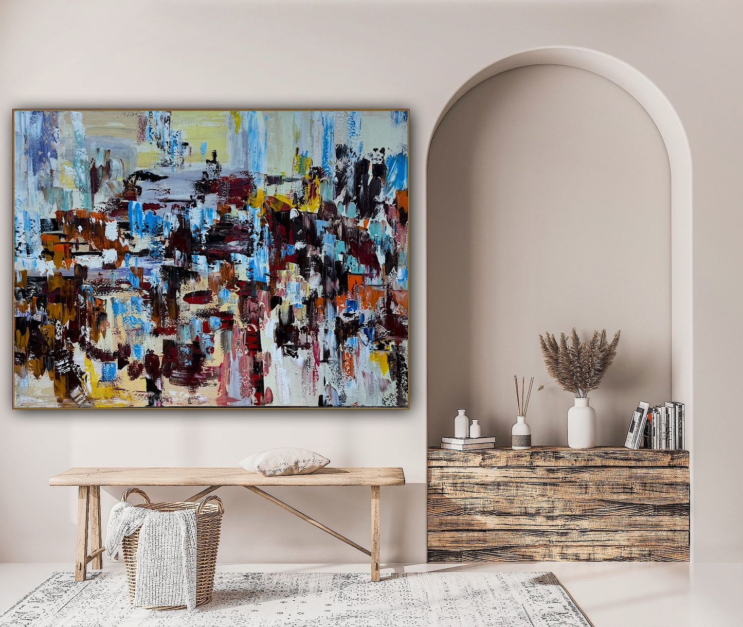 Framed Richter Original modern Abstract Oil Painting in 120x90cmCanvas Cityscape Love
