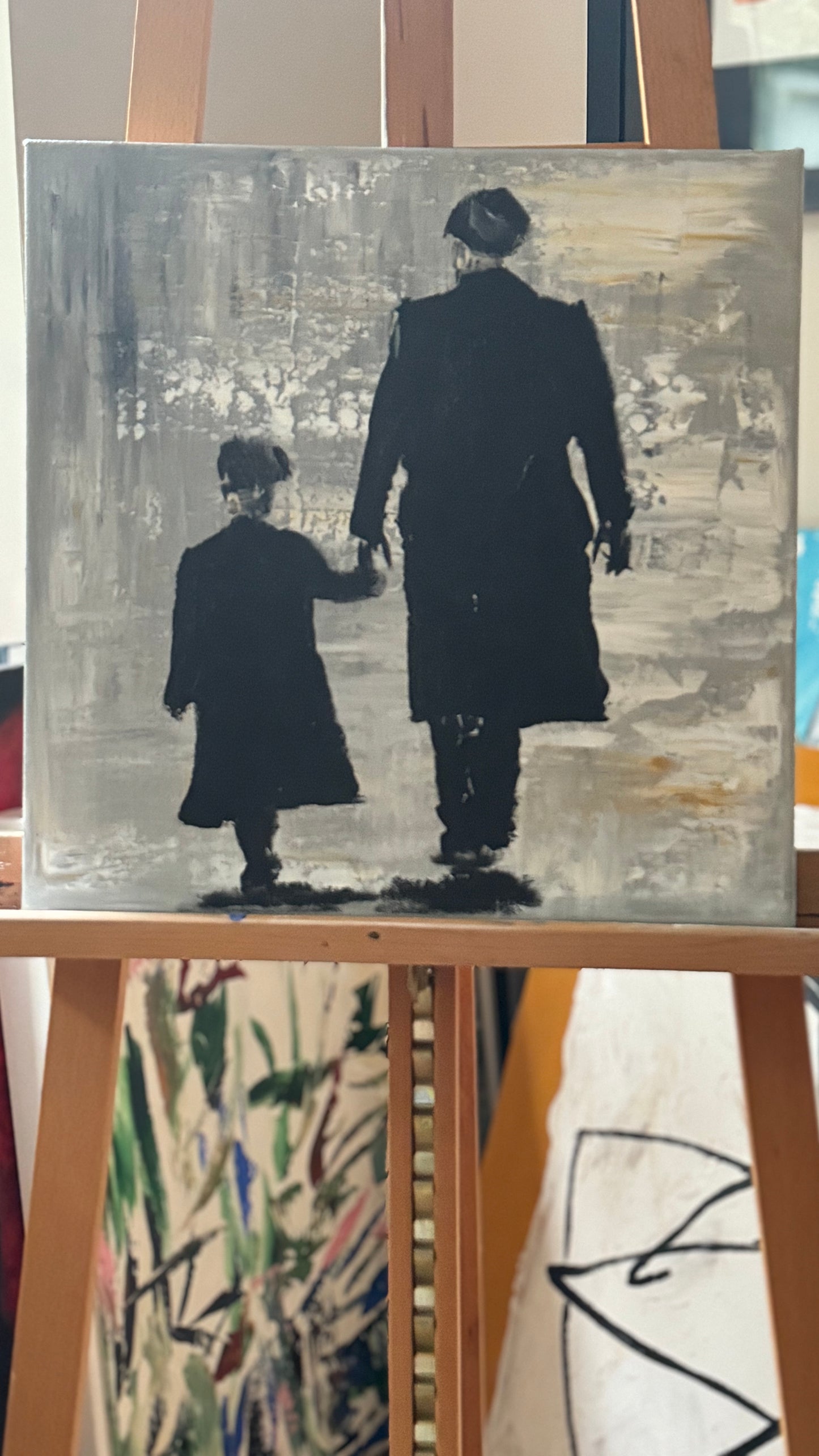 Figurative Modern Abstract contrmporary oil Painting On Canvas 40x40cm Tommy and Charlie Shelby