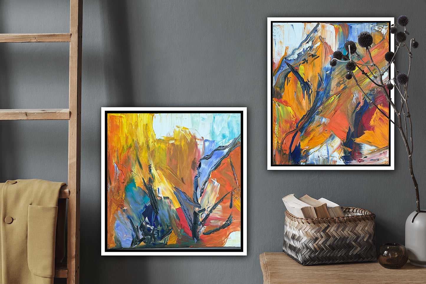 Framed Oka Contemporary Abstract Original Oil Painting serenade of seasons II floral