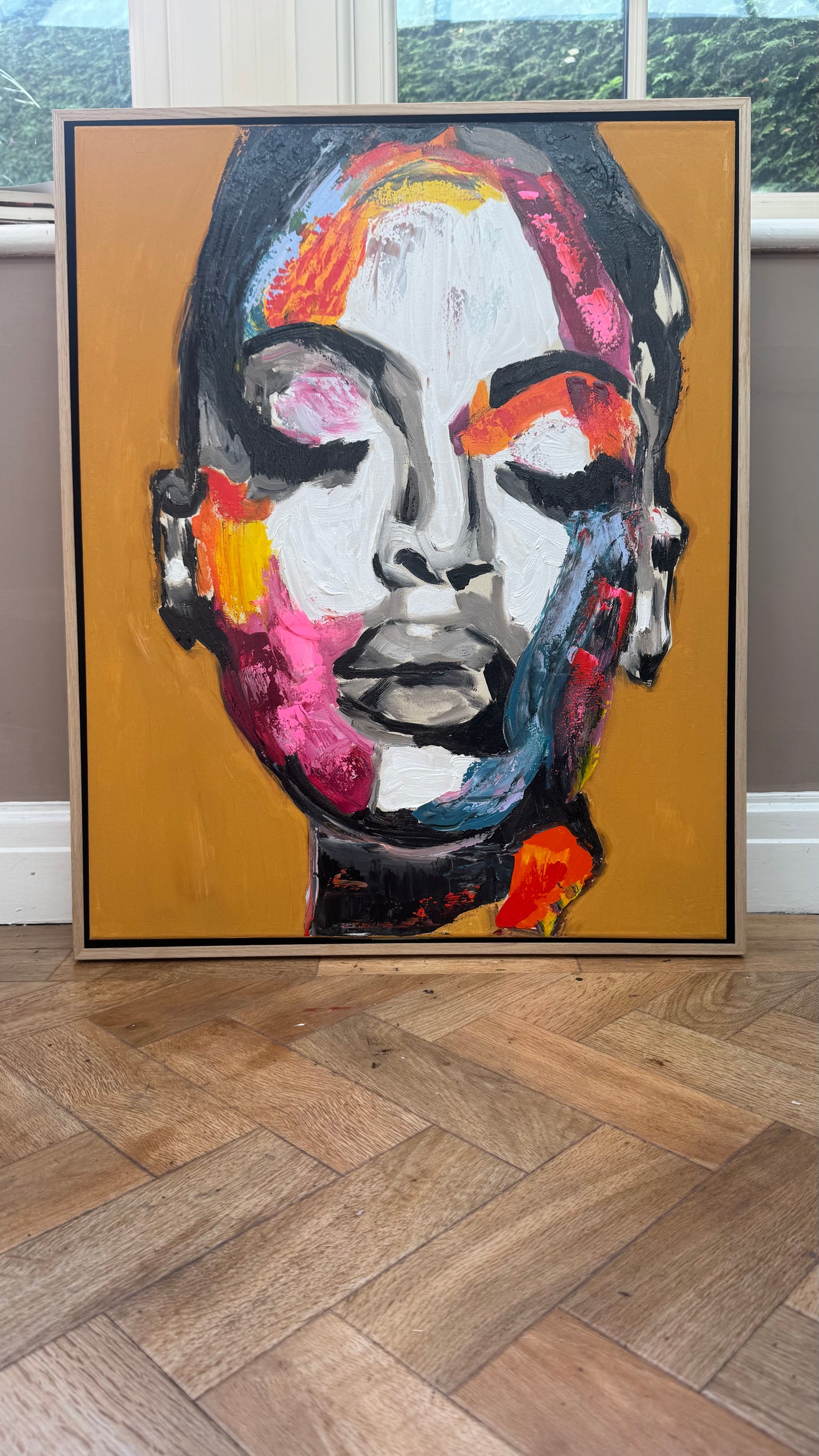 Framed in solid oak frame Original Abstract Oil Painting On Canvas 75x60cm ‘The strong woman’ Oka portrait