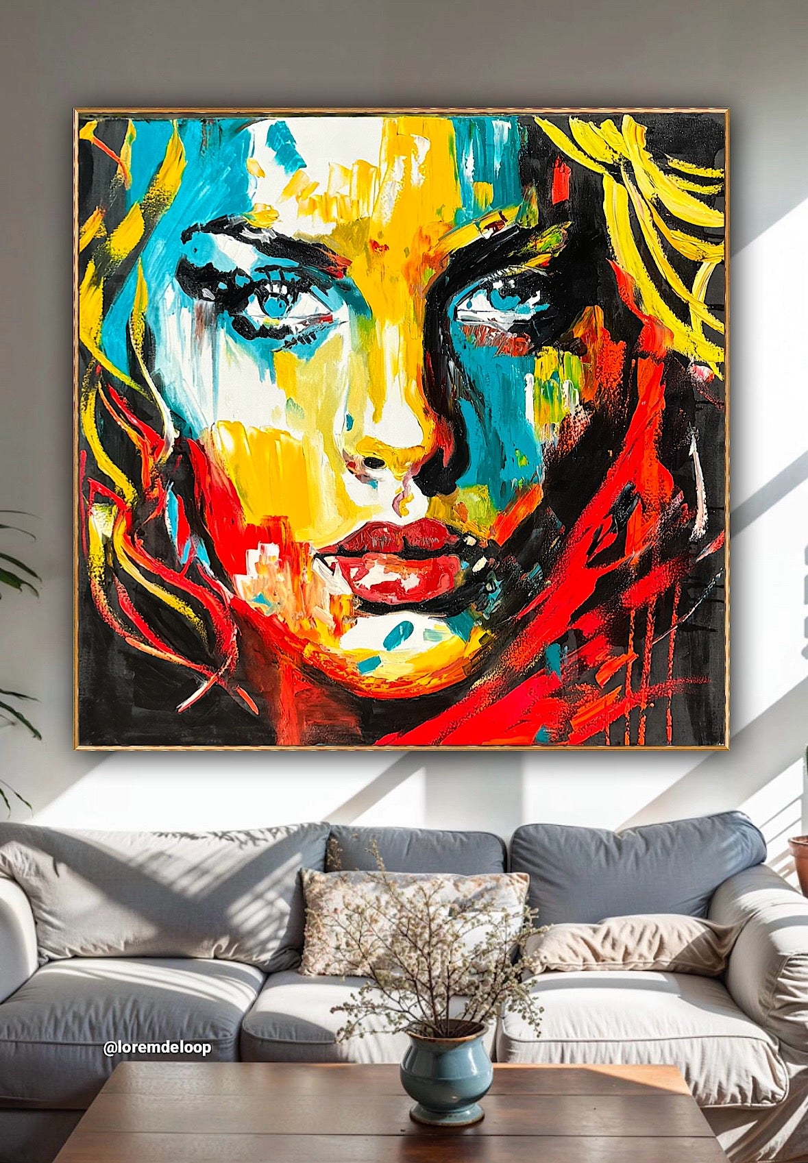 Richter Style Abstract Original Oil Painting On 100 x 100cm canvas Beauty Queen woman portrait