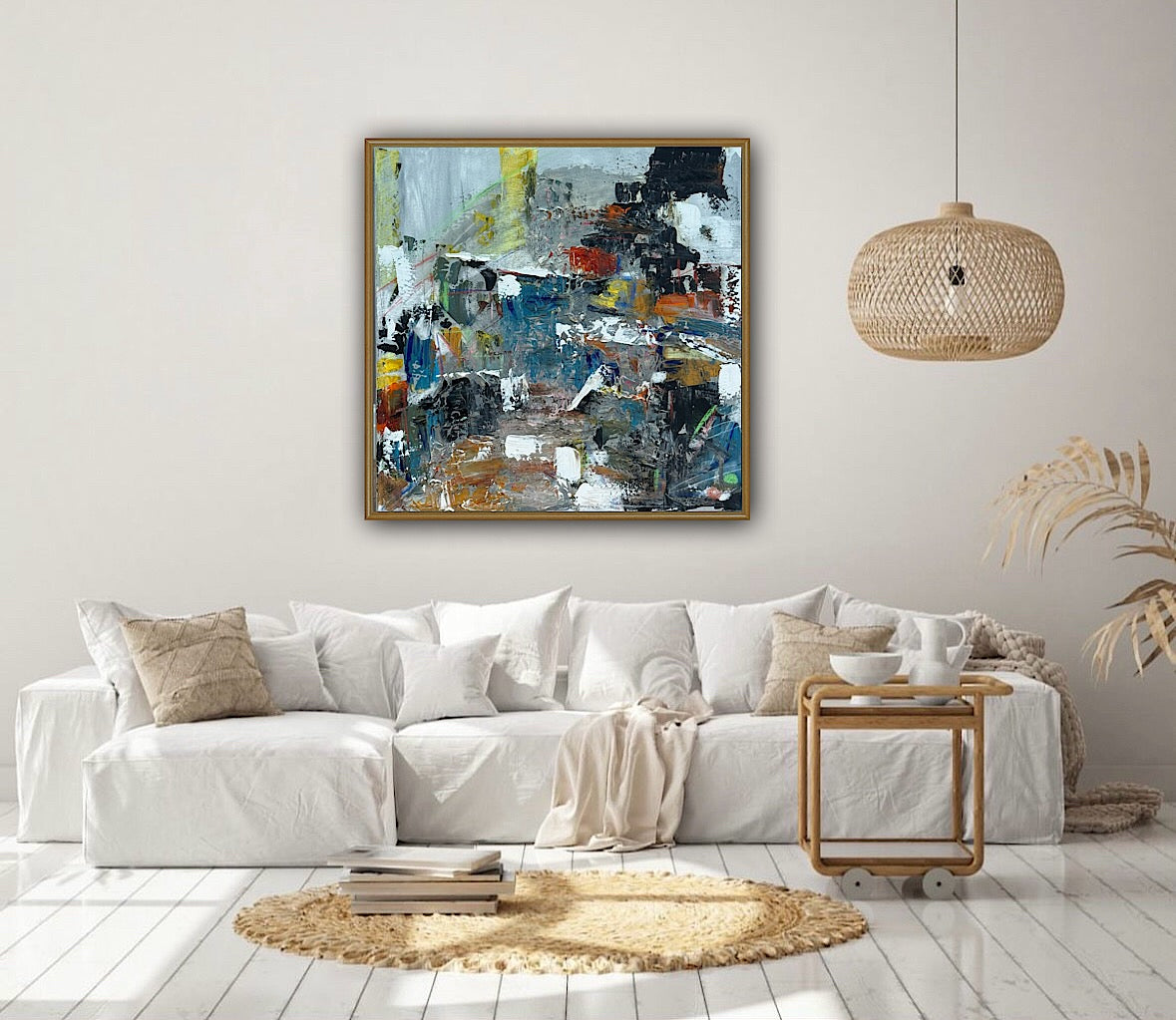 Contemporary Style Abstract Original Oil Painting on 60x60cm Canvas House on the Hill