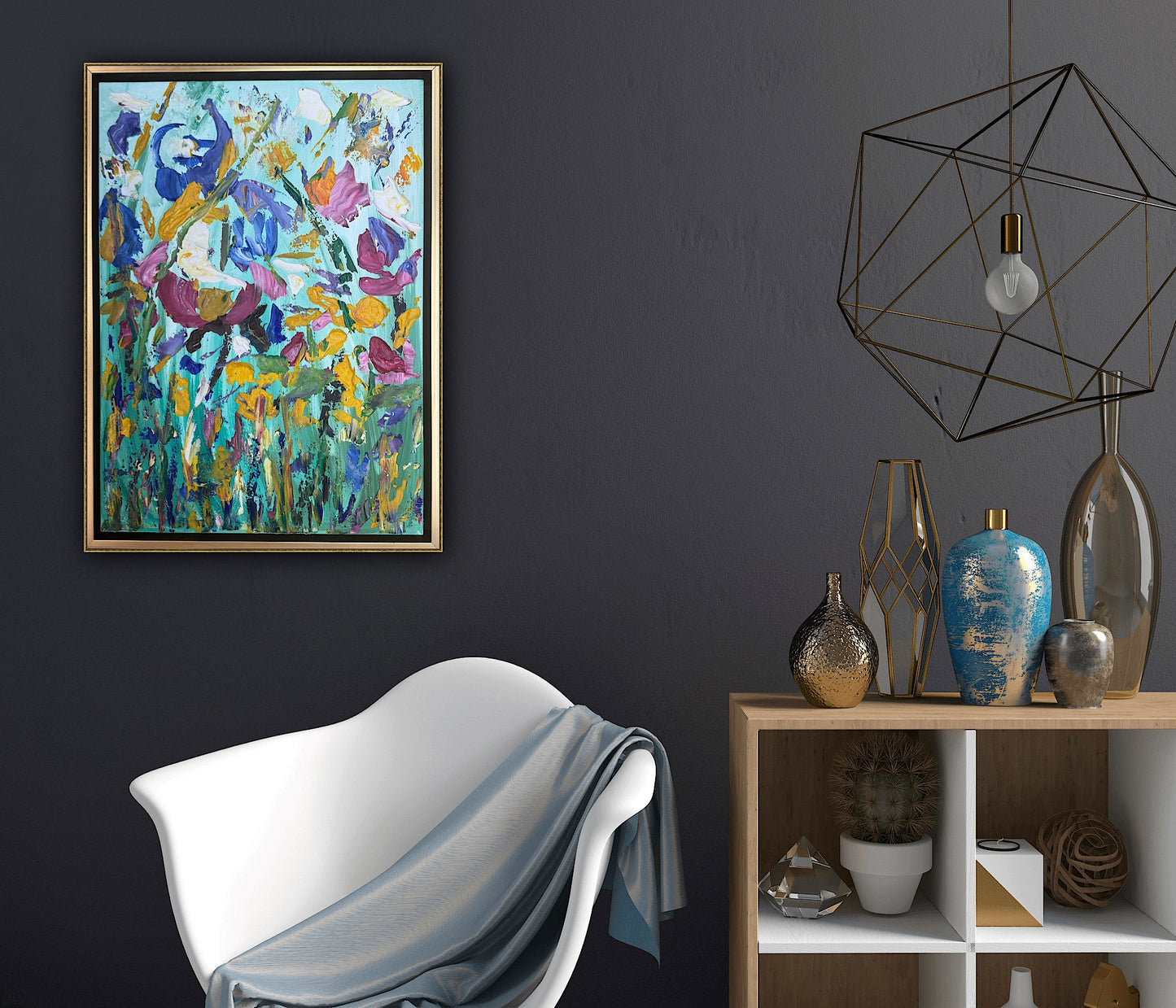 Framed in gold Textured Original Abstract Oil Painting On Canvas 50 x 40cm Eden Gardens