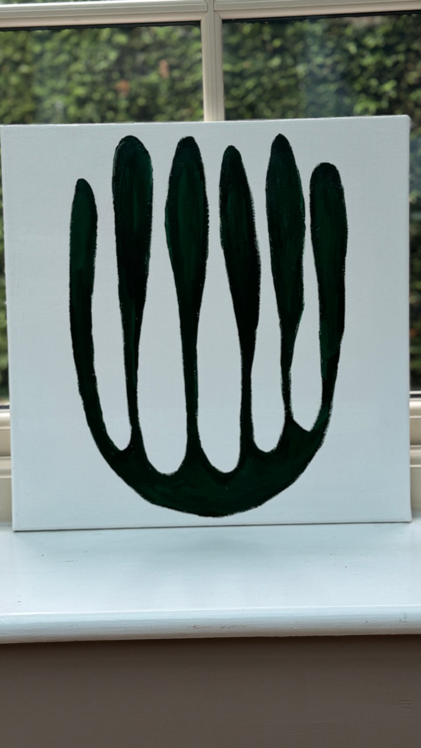 Eferi Plant Green & White Modern Abstract oil Painting On Canvas 40x40cm In Oka floral