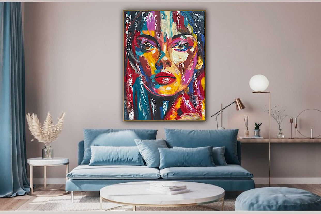 Contemporary Abstract Original Oil Painting On Canvas 80x60cm Poser Within Woman’s portrait