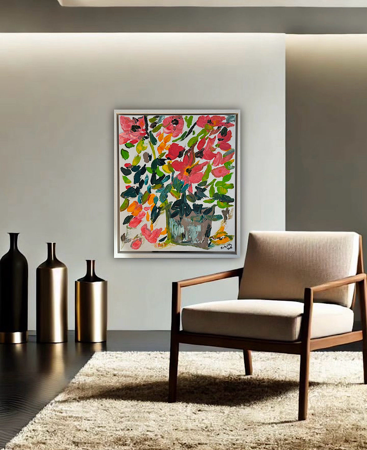 Framed Original Abstract contemporary Oil Painting On Canvas 45x40cm Floral dream textured Oka