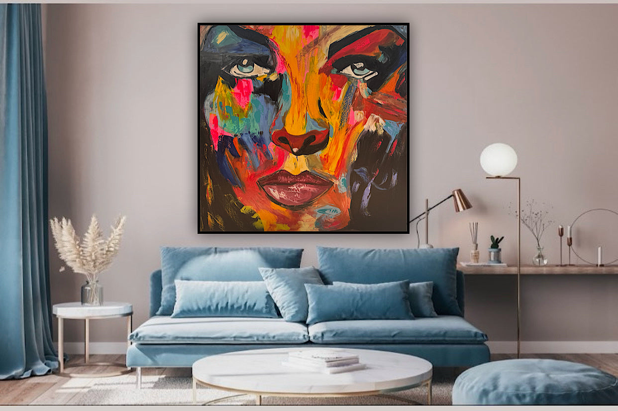 Contemporary Abstract Original Oil Painting 100x100cm canvas Cat Woman Beauty portrait