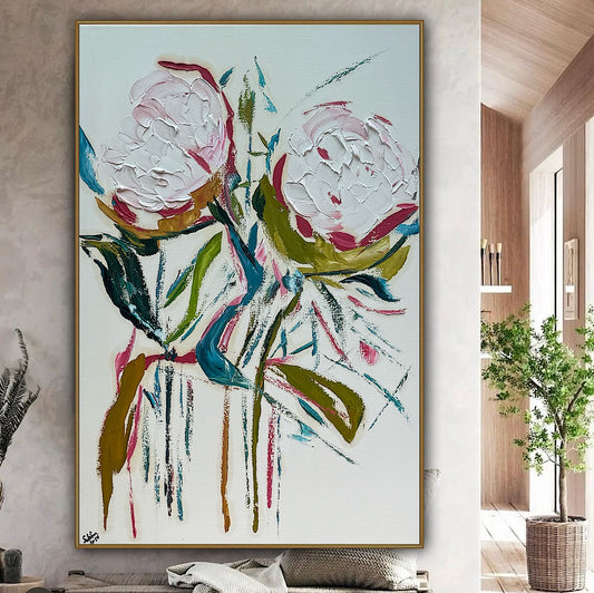 Oka Design Contemporary Abstract Original Oil Painting On 90 x 60cm Canvas Peonies floral