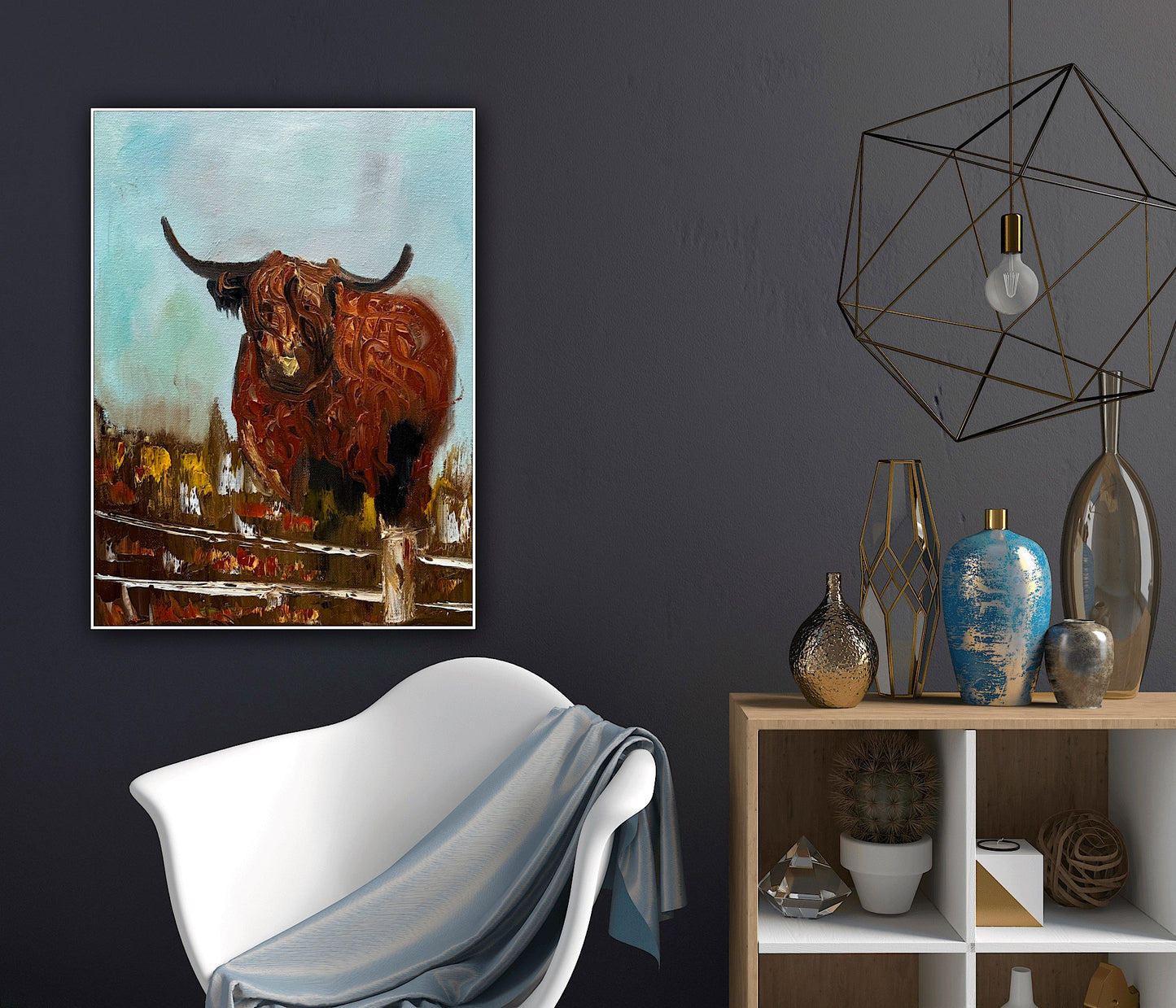 Abstract Original Oil Painting On 30 x 40cm Canvas Aboriginal highland cow ‘Bernie’ animal