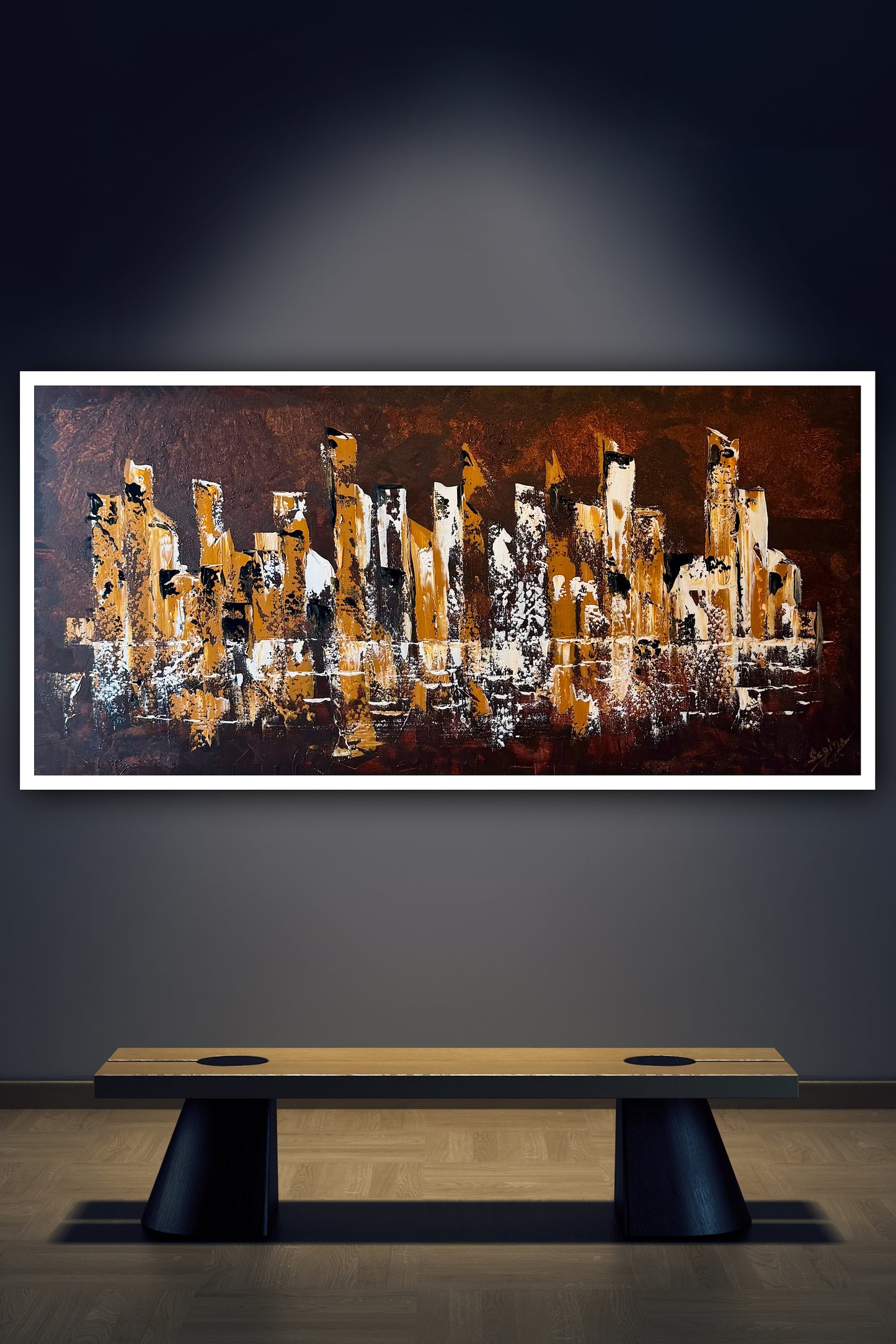 Richter Original Abstract Oil Painting On Canvas 60x120cm Cityscape escape New York