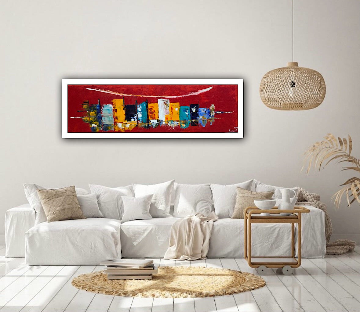 Richter Original Abstract Oil Painting On Canvas 30 x 90cm Cityscape escape New York