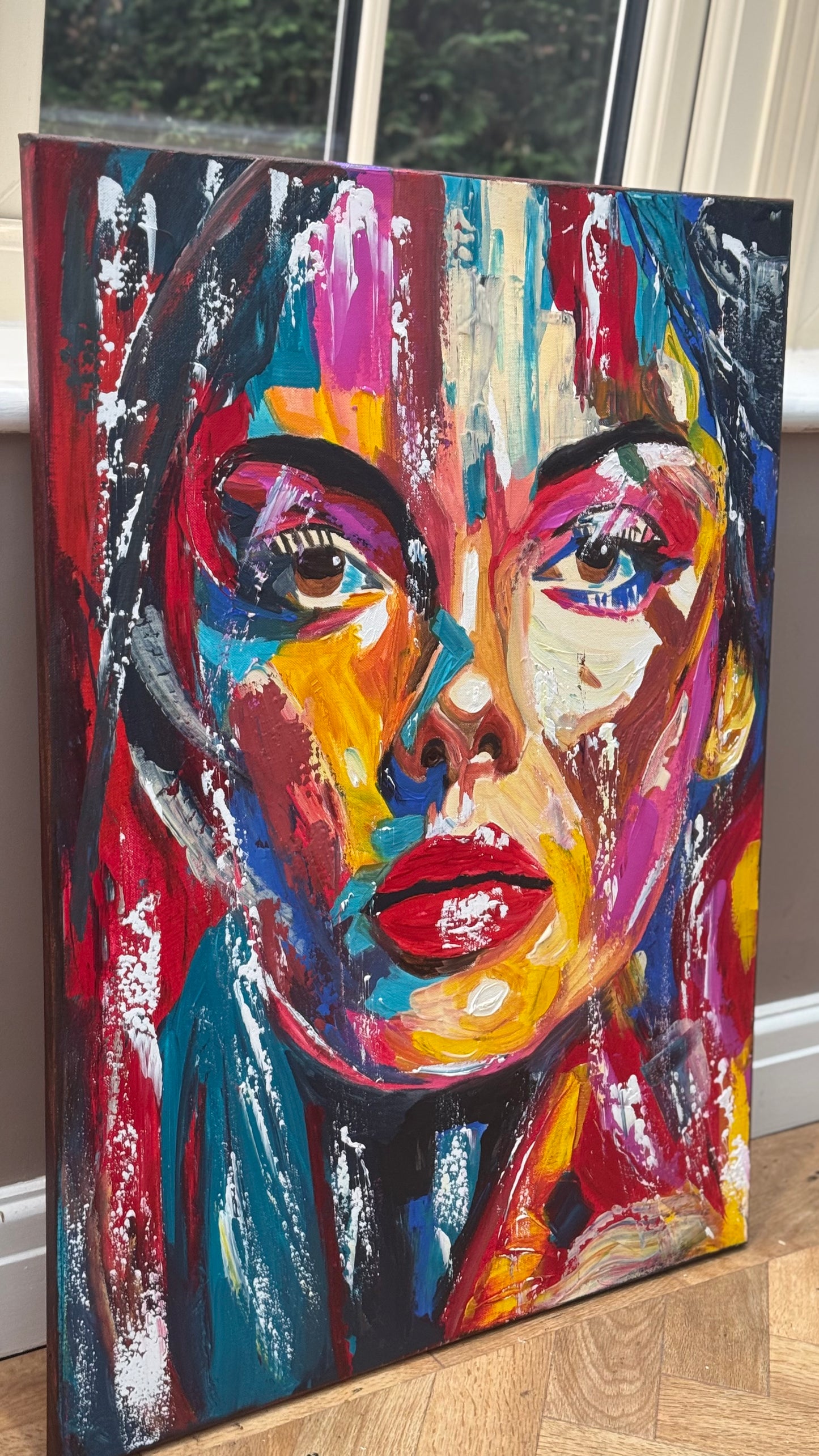 Contemporary Abstract Original Oil Painting On Canvas 80x60cm Poser Within Woman’s portrait