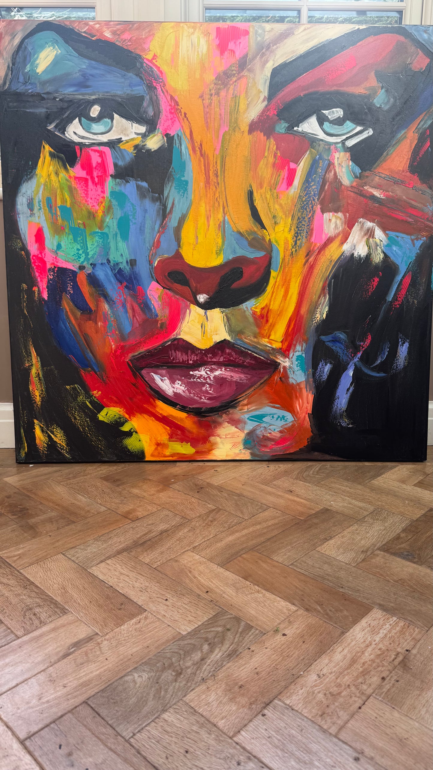 Contemporary Abstract Original Oil Painting 100x100cm canvas Cat Woman Beauty portrait