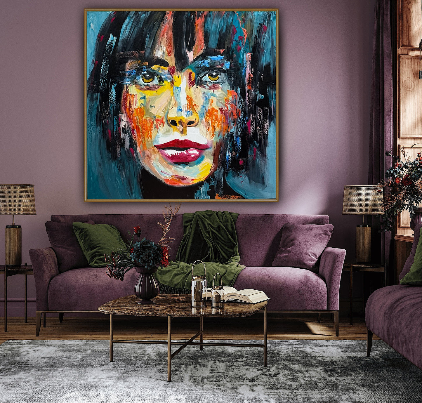Richter Style Abstract Original Oil Painting On 100 x 100cm canvas Beauty Shades of Tranquility portrait