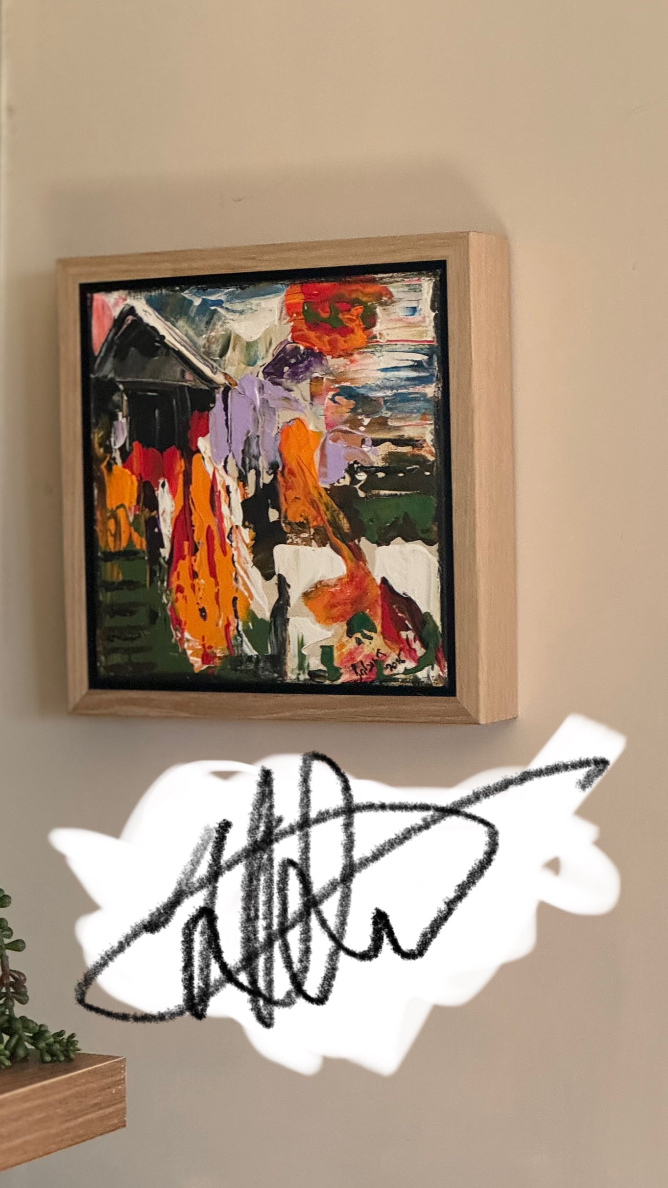 Framed Original Abstract contemporary Oil Painting On Canvas 30 x 30cm House on a Hill Oka