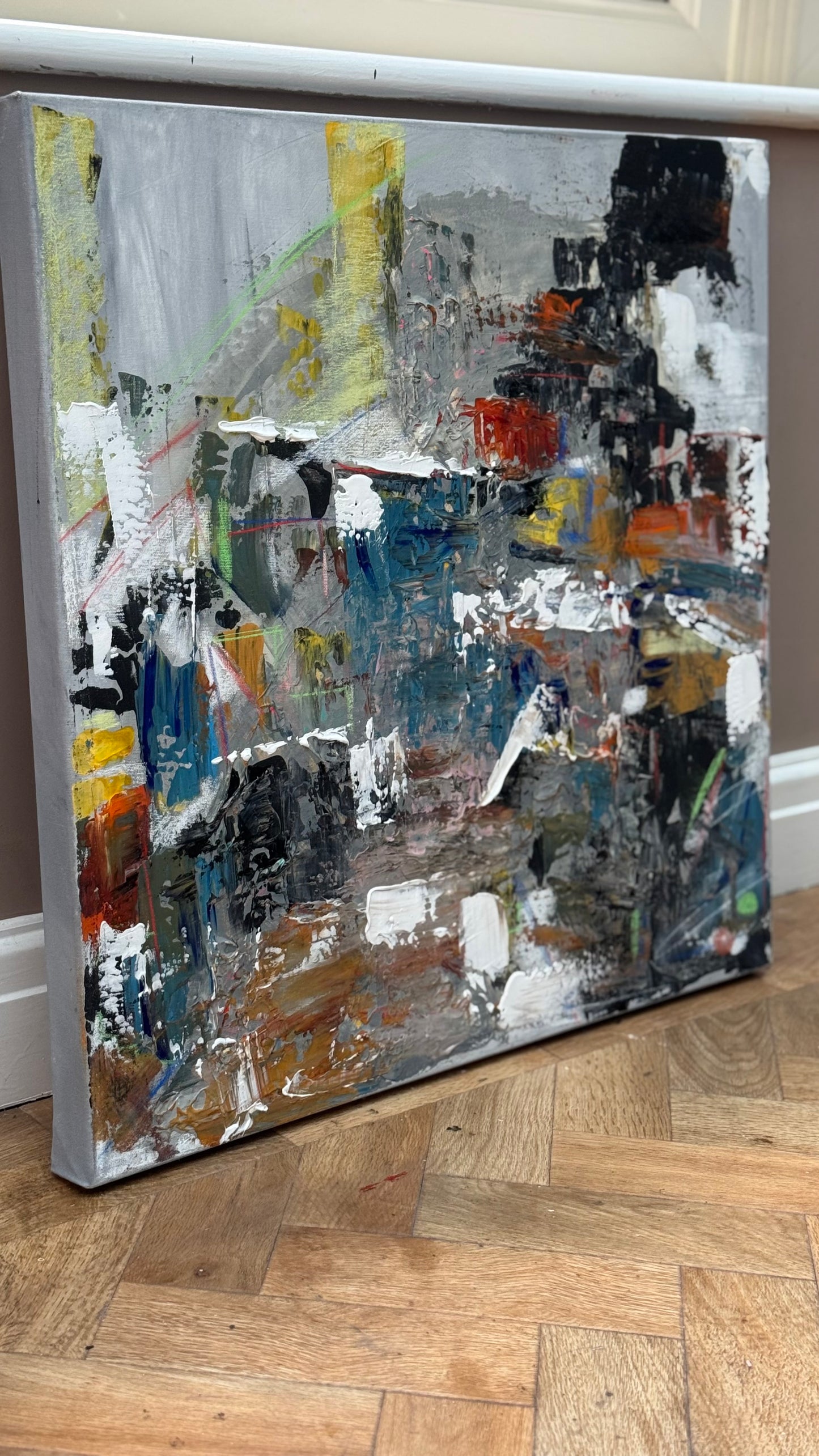 Contemporary Style Abstract Original Oil Painting on 60x60cm Canvas House on the Hill