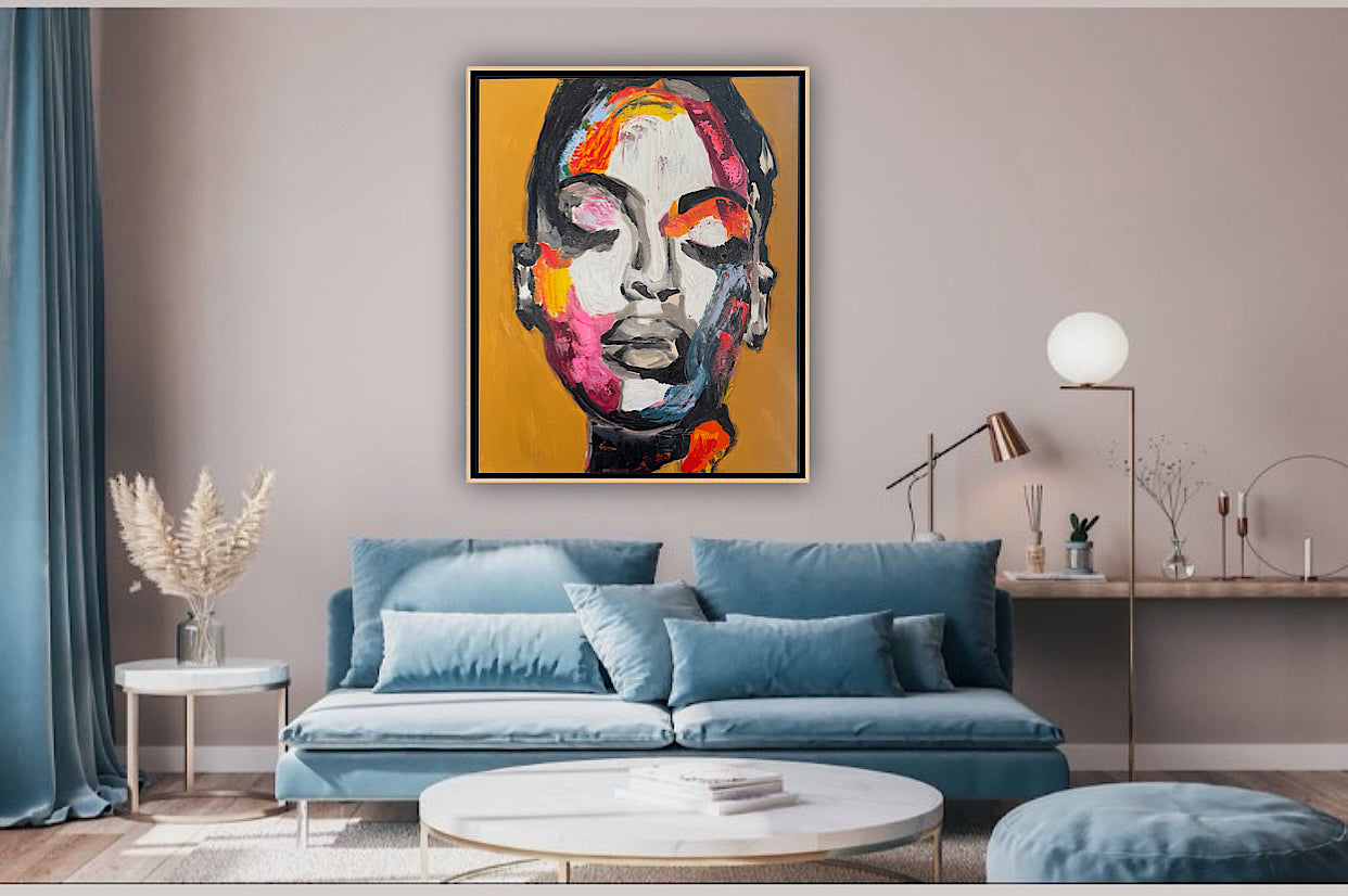 Framed in solid oak frame Original Abstract Oil Painting On Canvas 75x60cm ‘The strong woman’ Oka portrait
