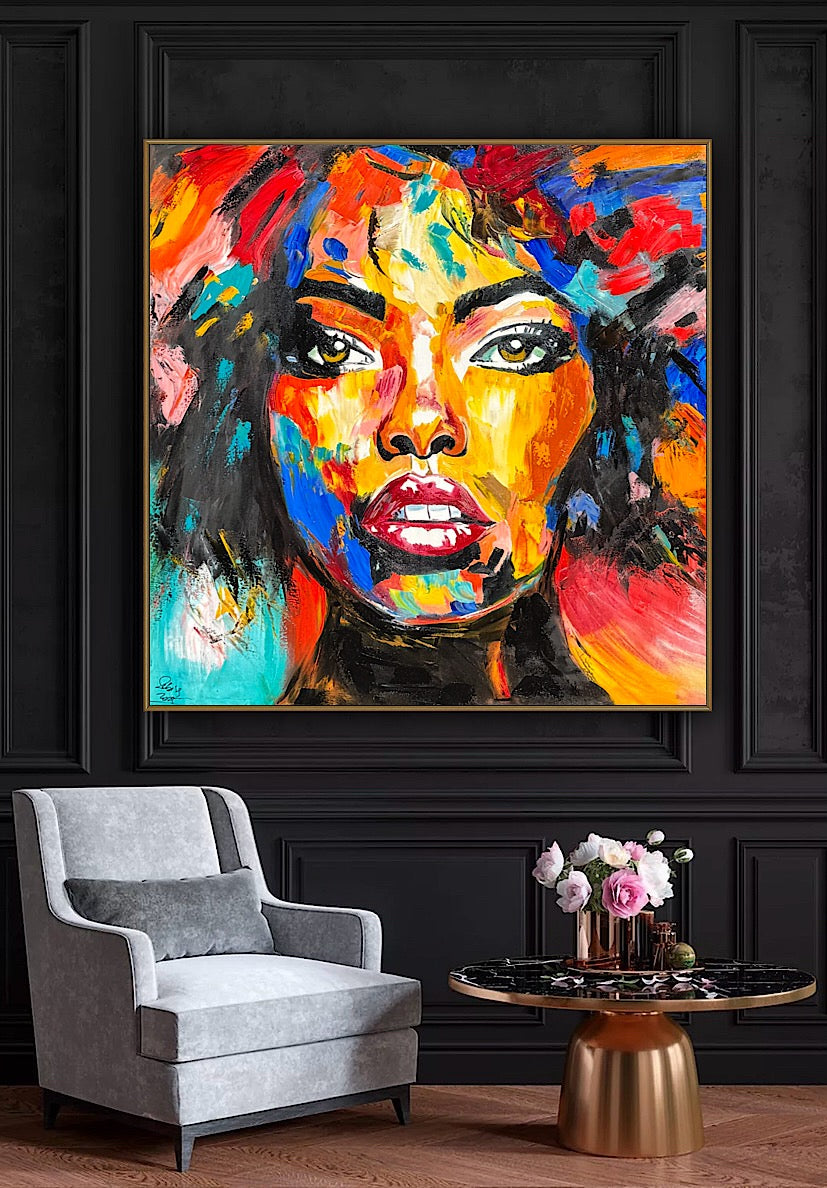 Richter Style Abstract Original Oil Painting On 100 x 100cm canvas Beauty Hazel eyes woman portrait