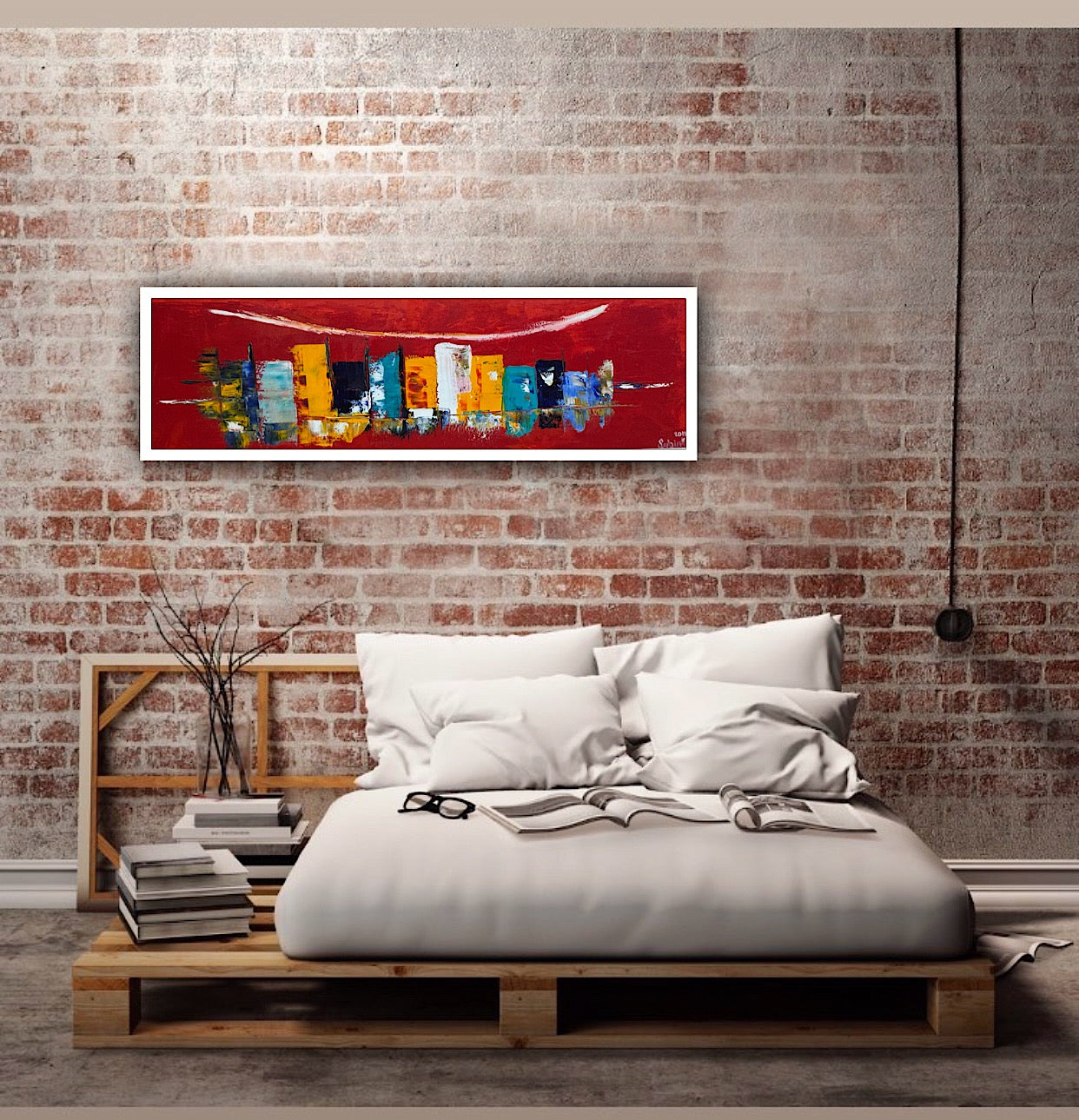 Richter Original Abstract Oil Painting On Canvas 30 x 90cm Cityscape escape New York