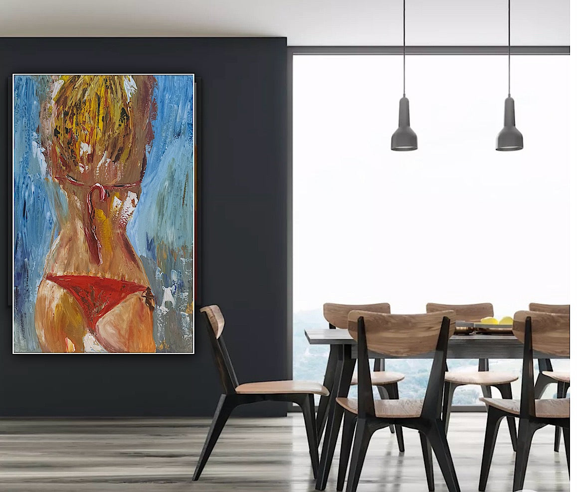 Contemporary Abstract Original Oil Painting On 90 x 60cm Canvas Girl in Red Bikini Nude collection