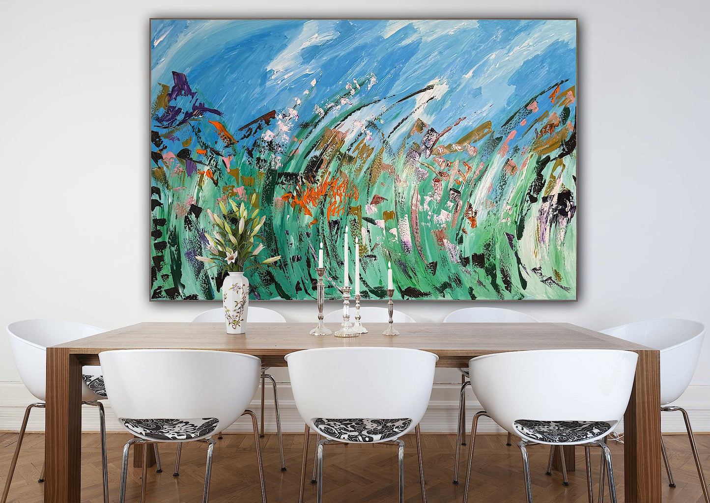 Original Abstract Oil Painting On Canvas 150cm x 100cm Meadow Field Oka floral