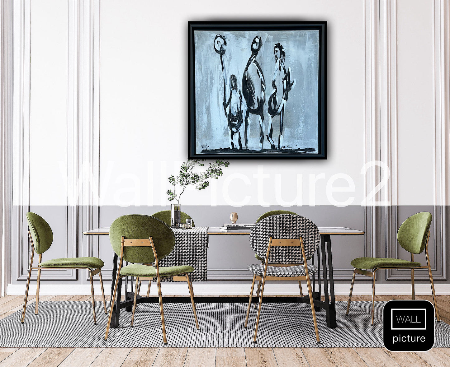 Framed in black Figurative Modern Abstract contemporary oil Painting On Canvas 42 x 42cm family