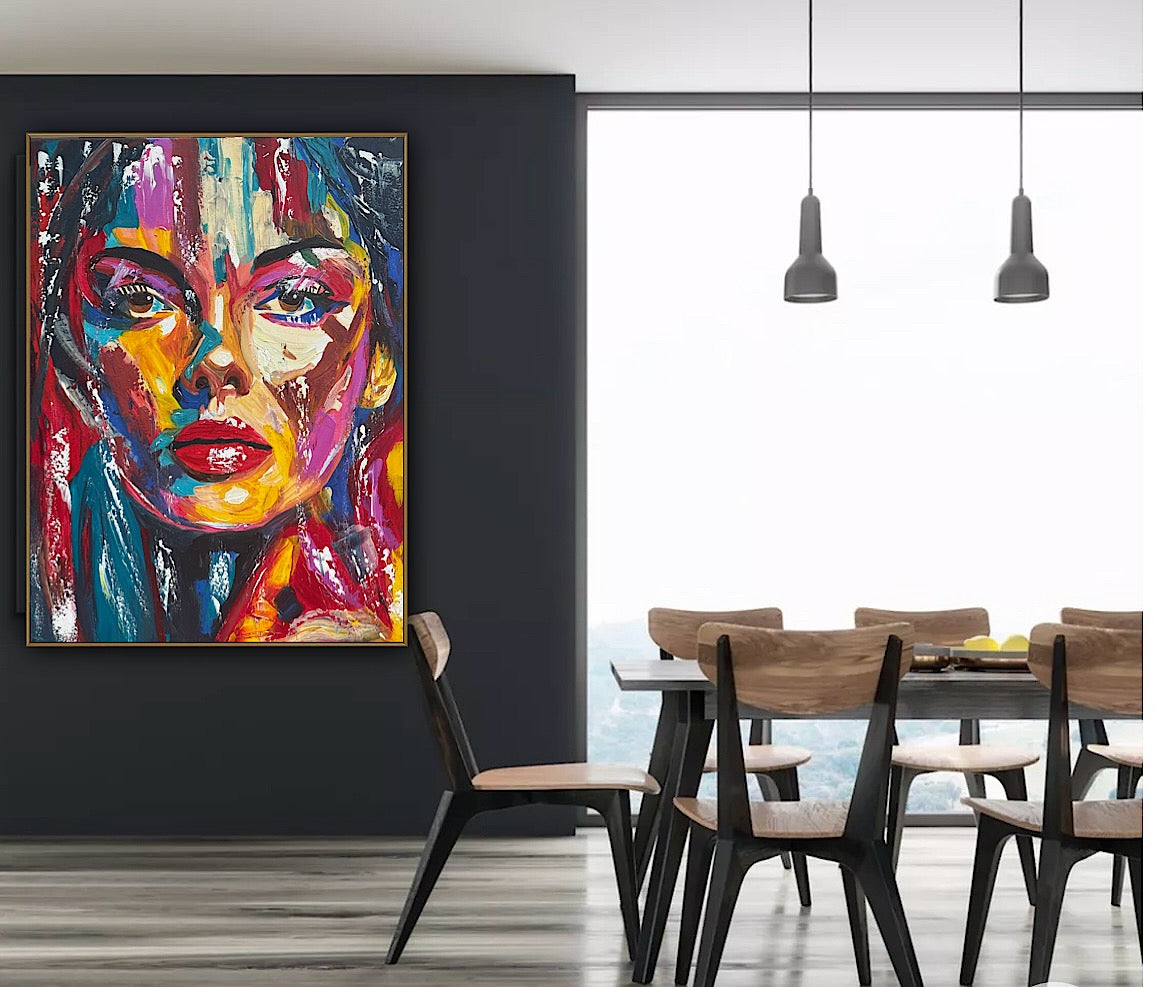 Contemporary Abstract Original Oil Painting On Canvas 80x60cm Poser Within Woman’s portrait