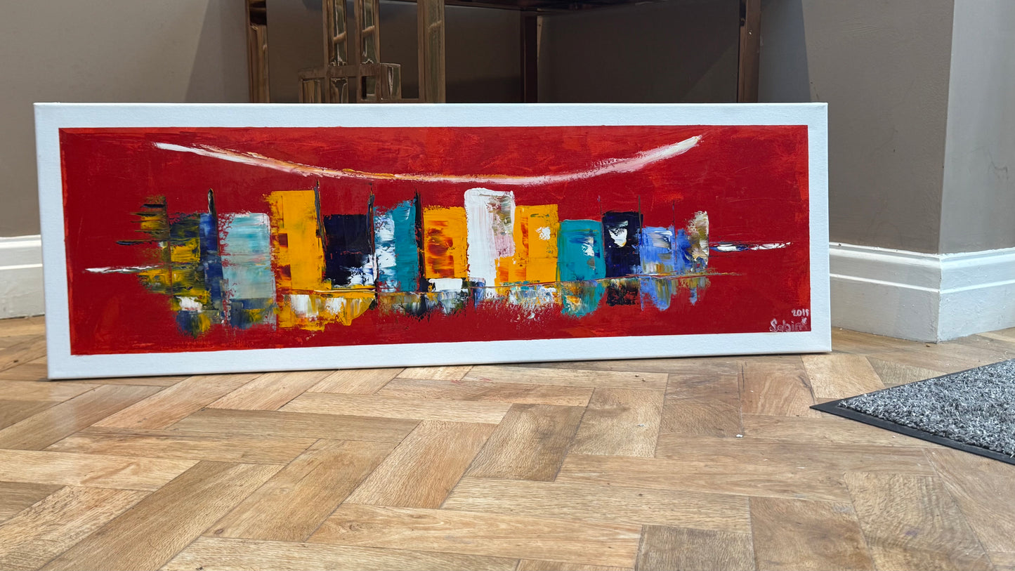 Richter Original Abstract Oil Painting On Canvas 30 x 90cm Cityscape escape New York
