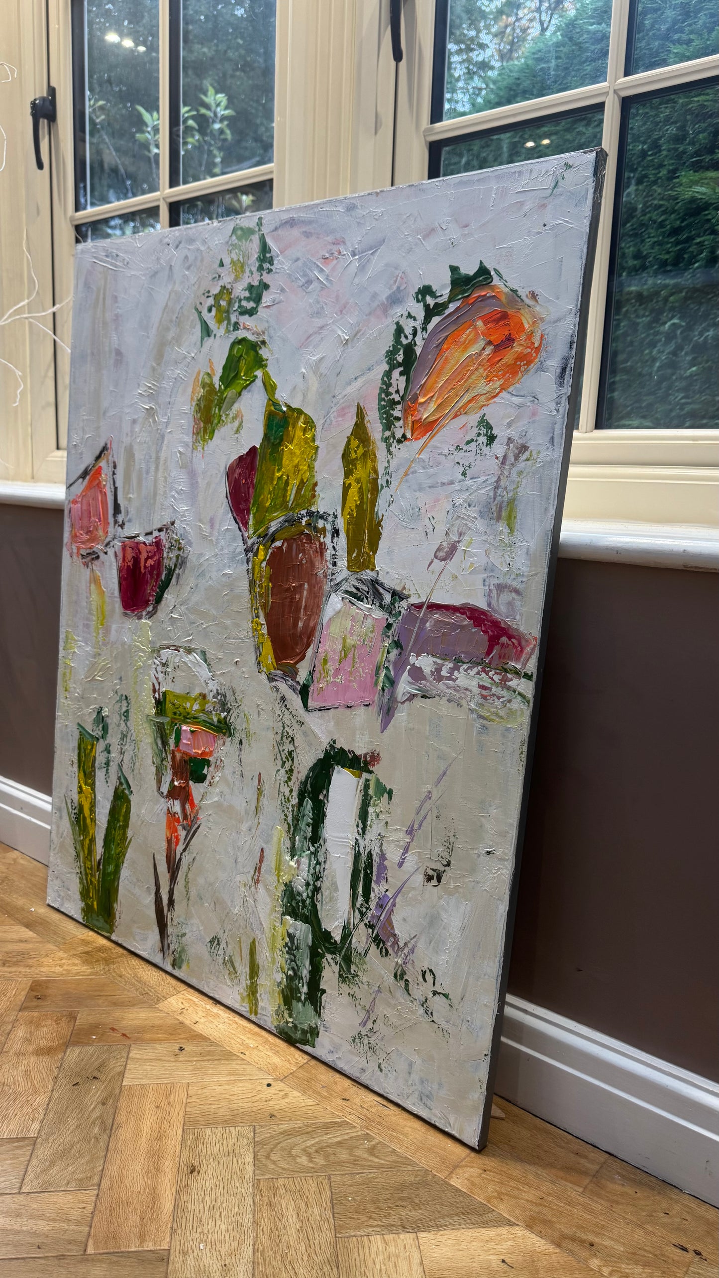 Oka Style Abstract contemporary Oil Painting On Canvas 80 x 100cm Orcia flowers