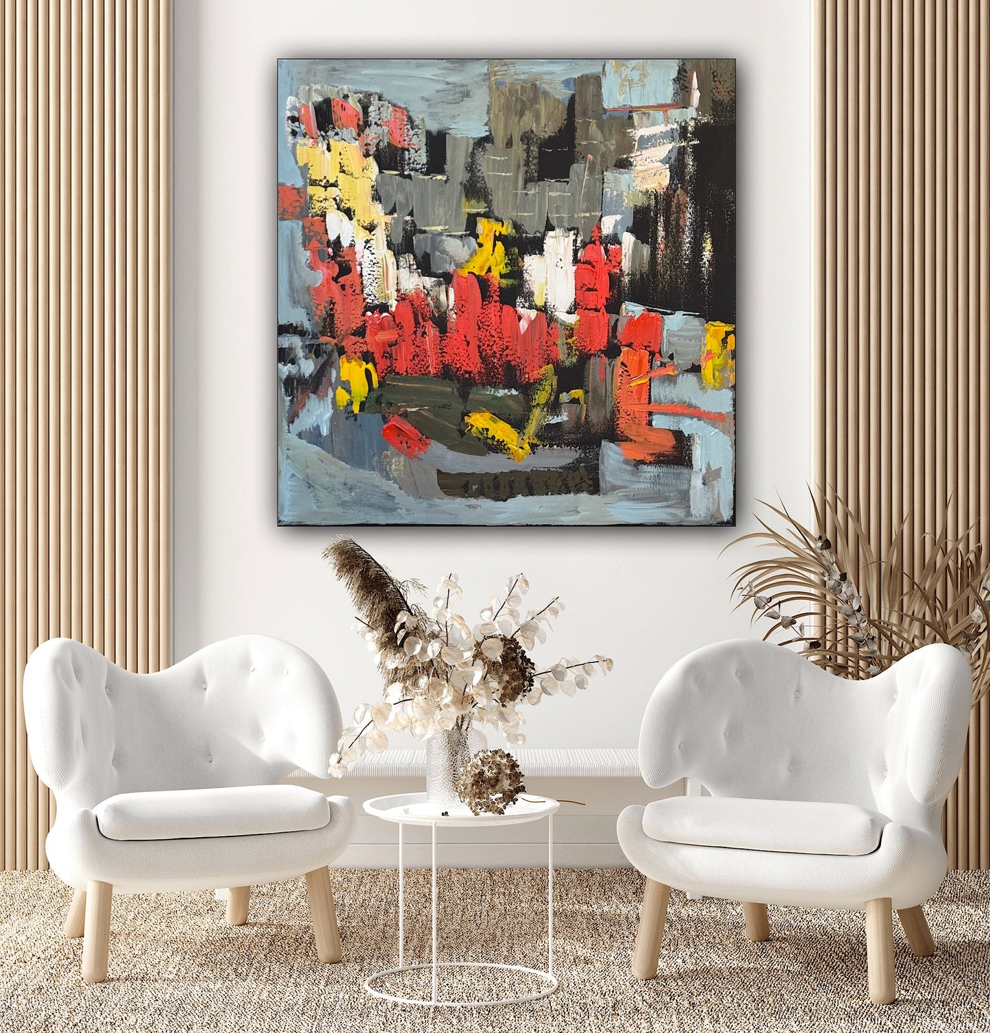 Framed in black Oka Contemporary Abstract Original Oil Painting on 70 x 70cm canvas Rome cityscape