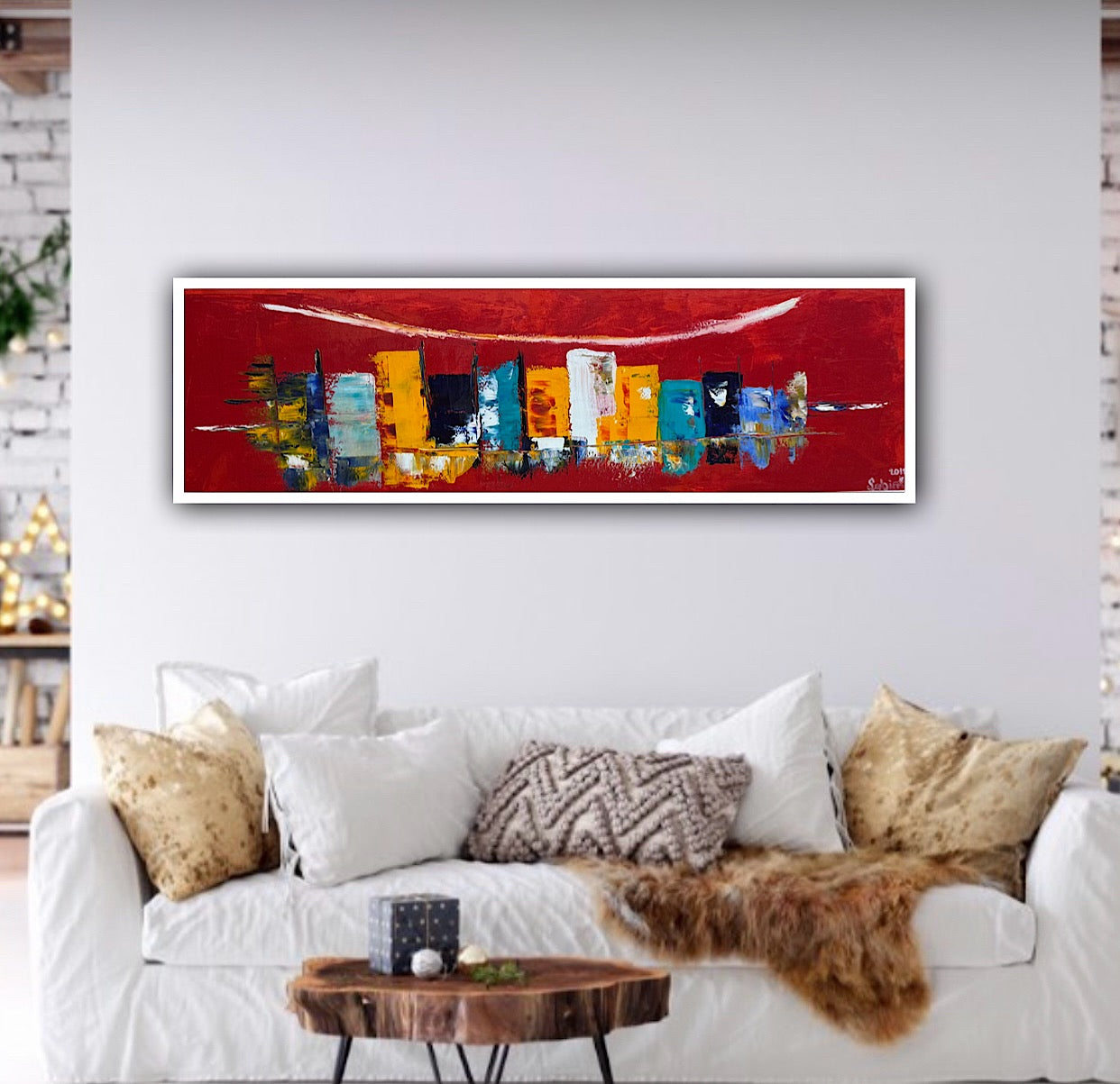 Richter Original Abstract Oil Painting On Canvas 30 x 90cm Cityscape escape New York