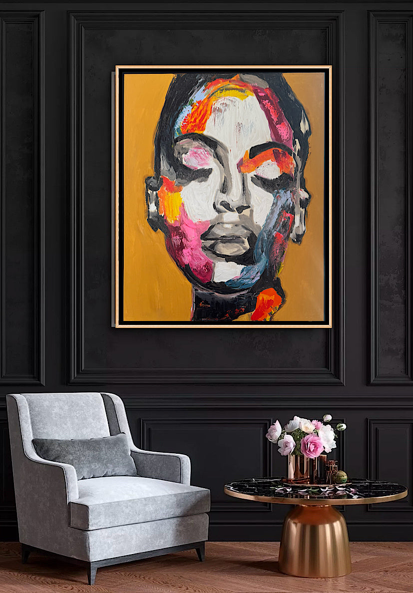 Framed in solid oak frame Original Abstract Oil Painting On Canvas 75x60cm ‘The strong woman’ Oka portrait