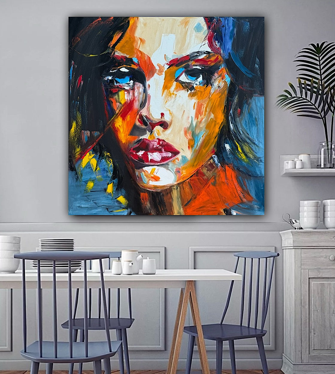 Richter Style Abstract Original Oil Painting On 100 x 100cm canvas Serenity in her eyes portrait