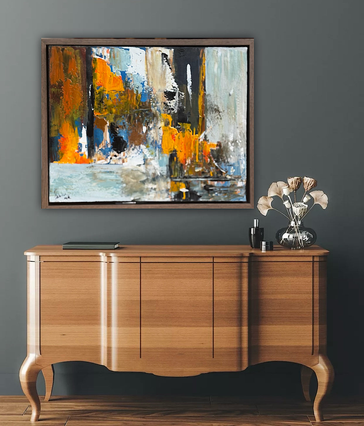 Framed Original Abstract contemporary Oil Painting On Canvas 60x50cm London Dusk Oka