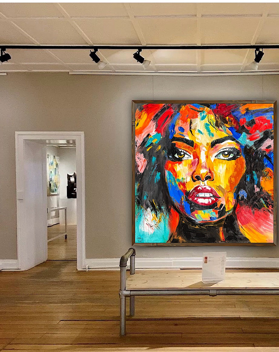 Richter Style Abstract Original Oil Painting On 100 x 100cm canvas Beauty Hazel eyes woman portrait