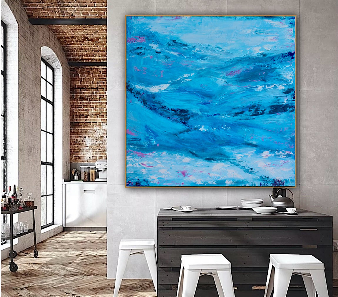Richter StyLe Original abstract Large Oil Painting On Canvas 90x90cm Ocean time textured